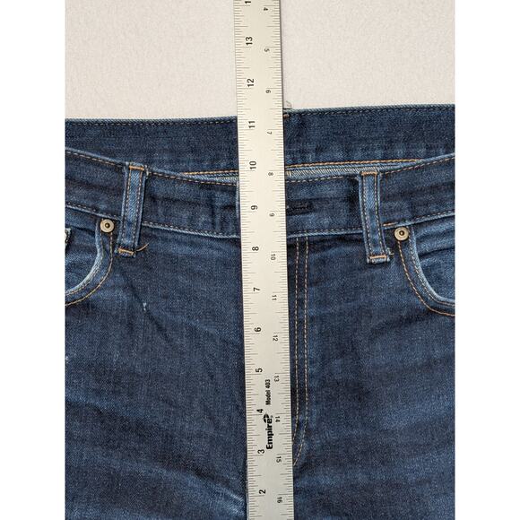 UNIQLO Slim Straight Jeans Japanese Kaihara Denim Low Rise Dark Wash 35x32 - Picture 14 of 16